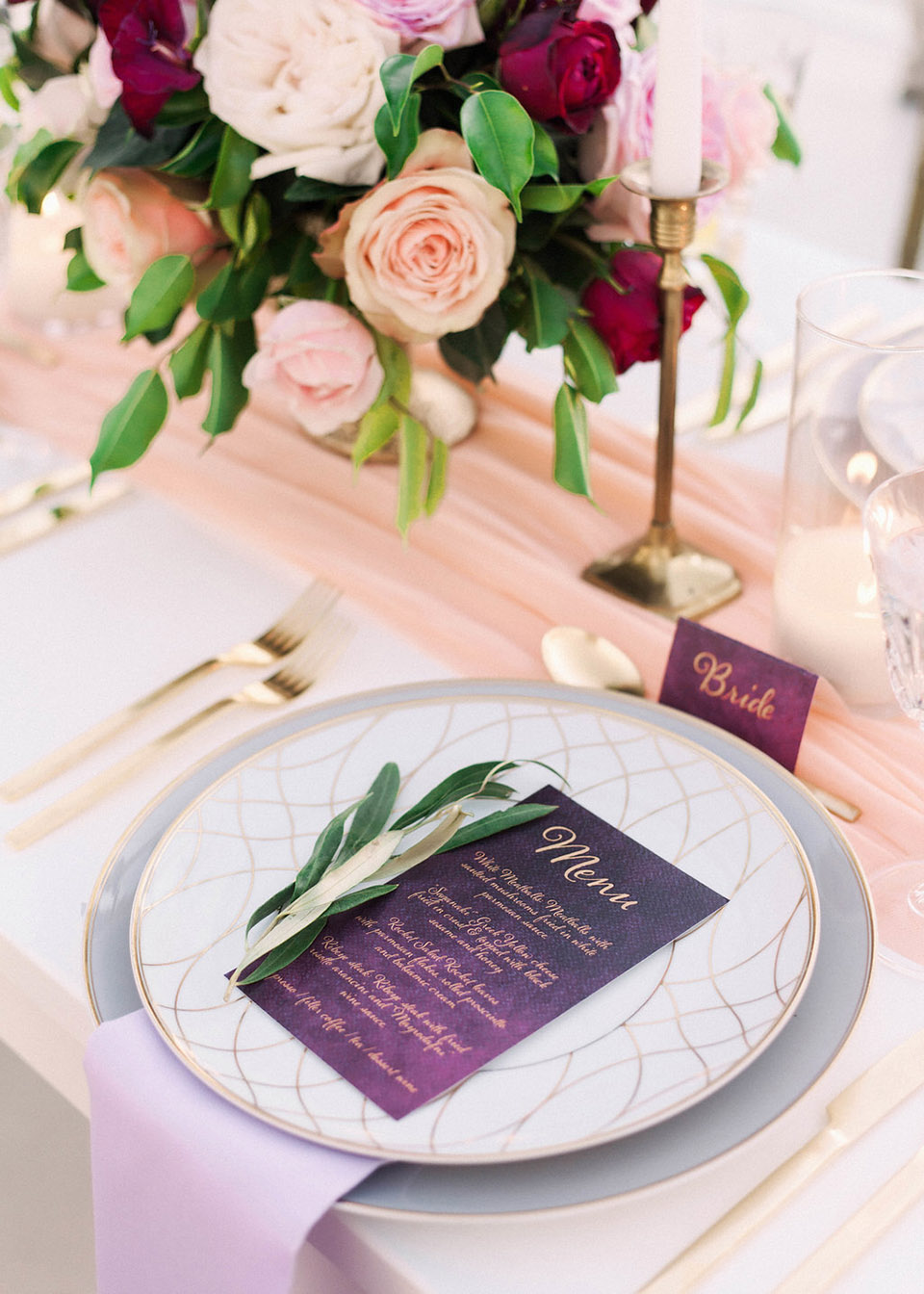 Gold Foil Wedding Menu and Place Cards