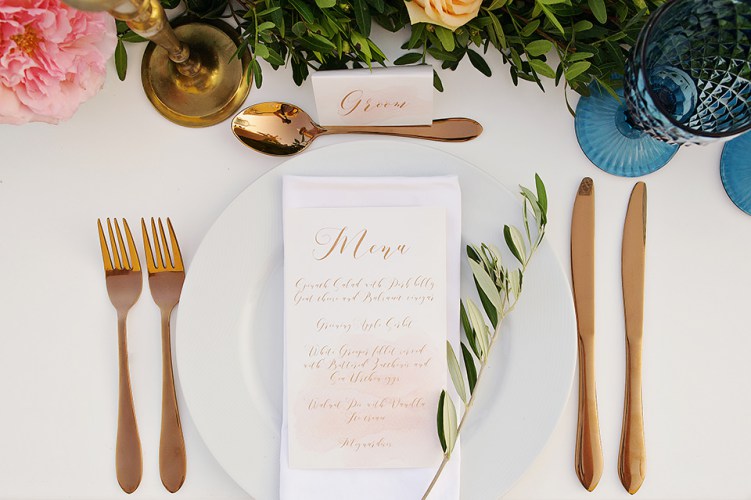 Romantic wedding menu and place cards